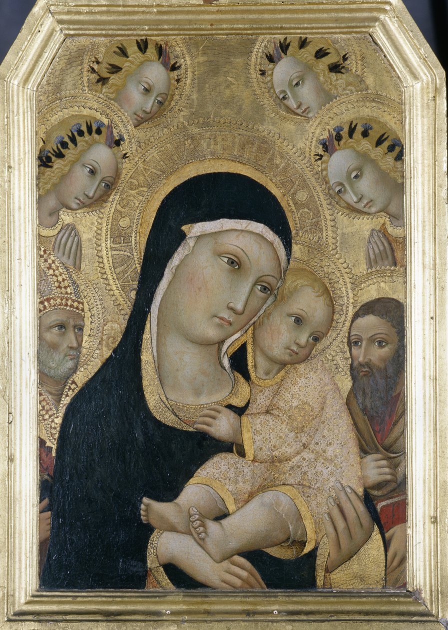 Madona a dítě s anděly a svatými, kolem 1450 (tempera na topolovém dřevě) od Sano di Pietro