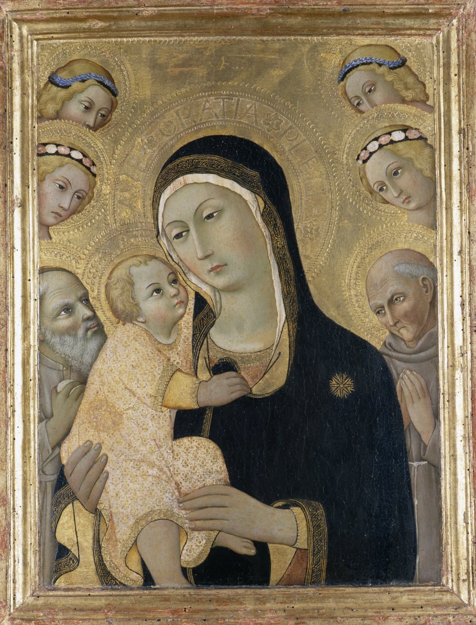 Madona a dítě s anděly a svatými, kolem 1450 (tempera na topolovém dřevě) od Sano di Pietro