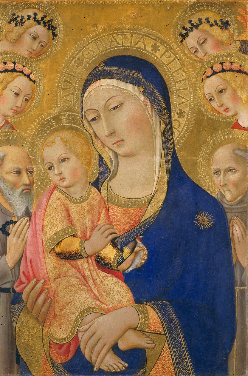 Madona s dítětem se svatým Jeronýmem, svatým Bernardinem a anděly, kolem 1460-70 (tempera na panelu) od Sano di Pietro