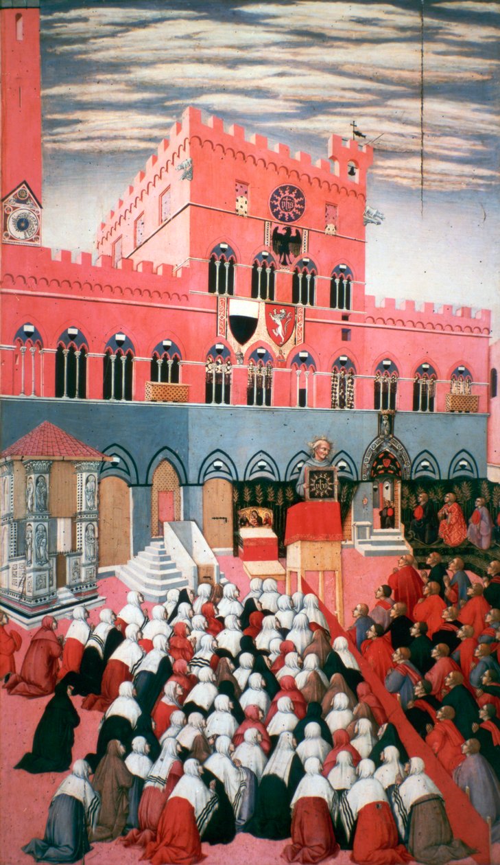 Kázání San Bernardino, c1426-1481 od Sano di Pietro