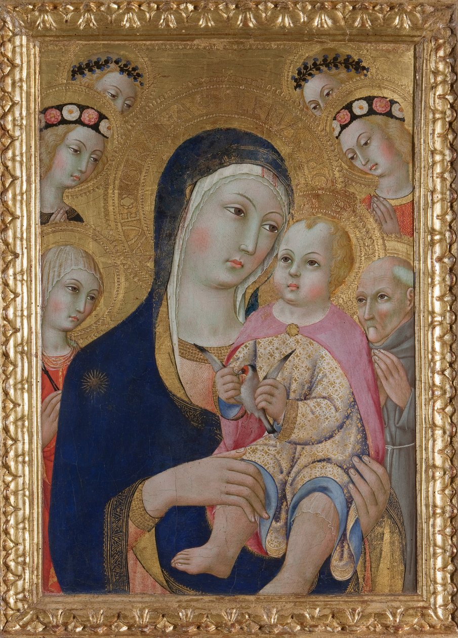 Madona s dítětem, svatí Apollonia a Bernardino a čtyři andělé, asi 1460 od Sano di Pietro