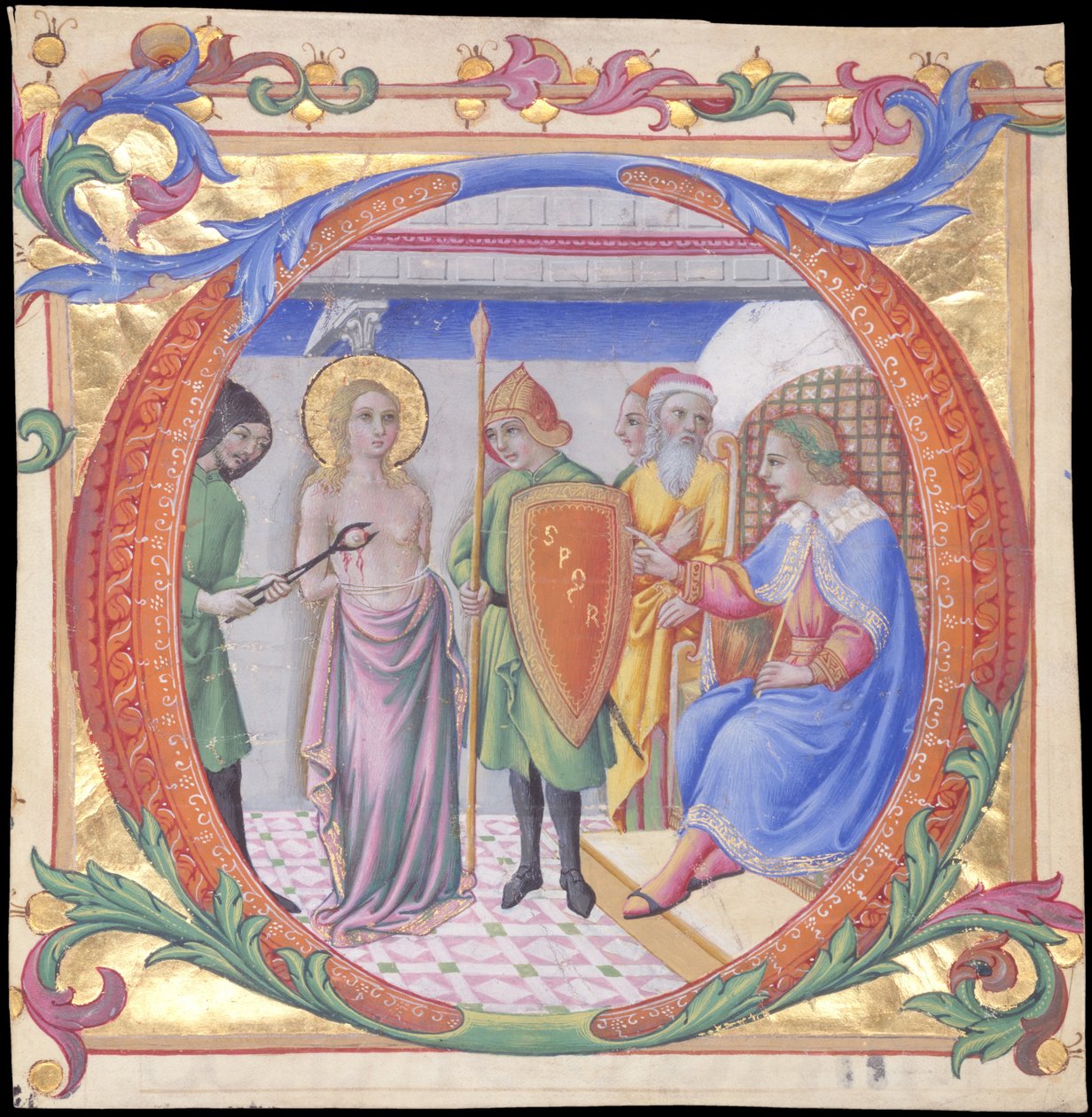 Mučednictví svaté Agathy v iniciále D, ca. 1470-73. od Sano di Pietro