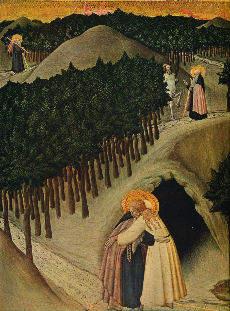 Setkání svatého Antonína a svatého Pavla, c1430-1435 od Sano di Pietro