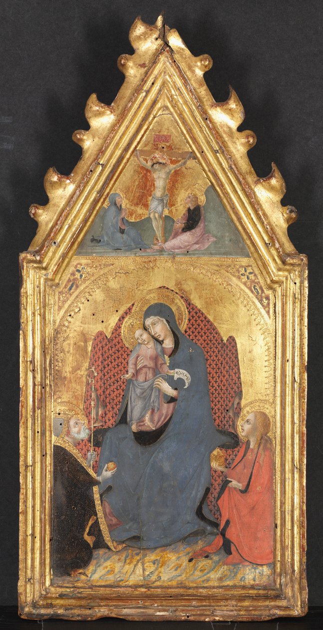 Panna a dítě zbožňované svatými Marií Magdalenou a Mikulášem z Bari, Kristus ukřižovaný..., 1400. léta. od Sano di Pietro