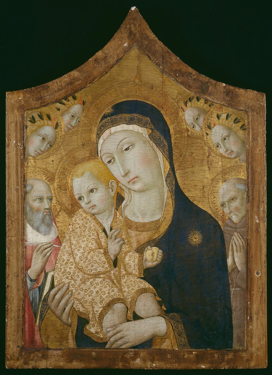 Panna a dítě se svatými Jeronýmem, Bernardinem ze Sieny a anděly, 145060. od Sano di Pietro