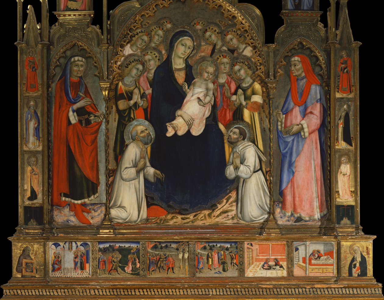 Oltářní obraz svatých Kosmy a Damiána (malba na dřevě) od Sano di also Ansano di Pietro di Mencio Pietro