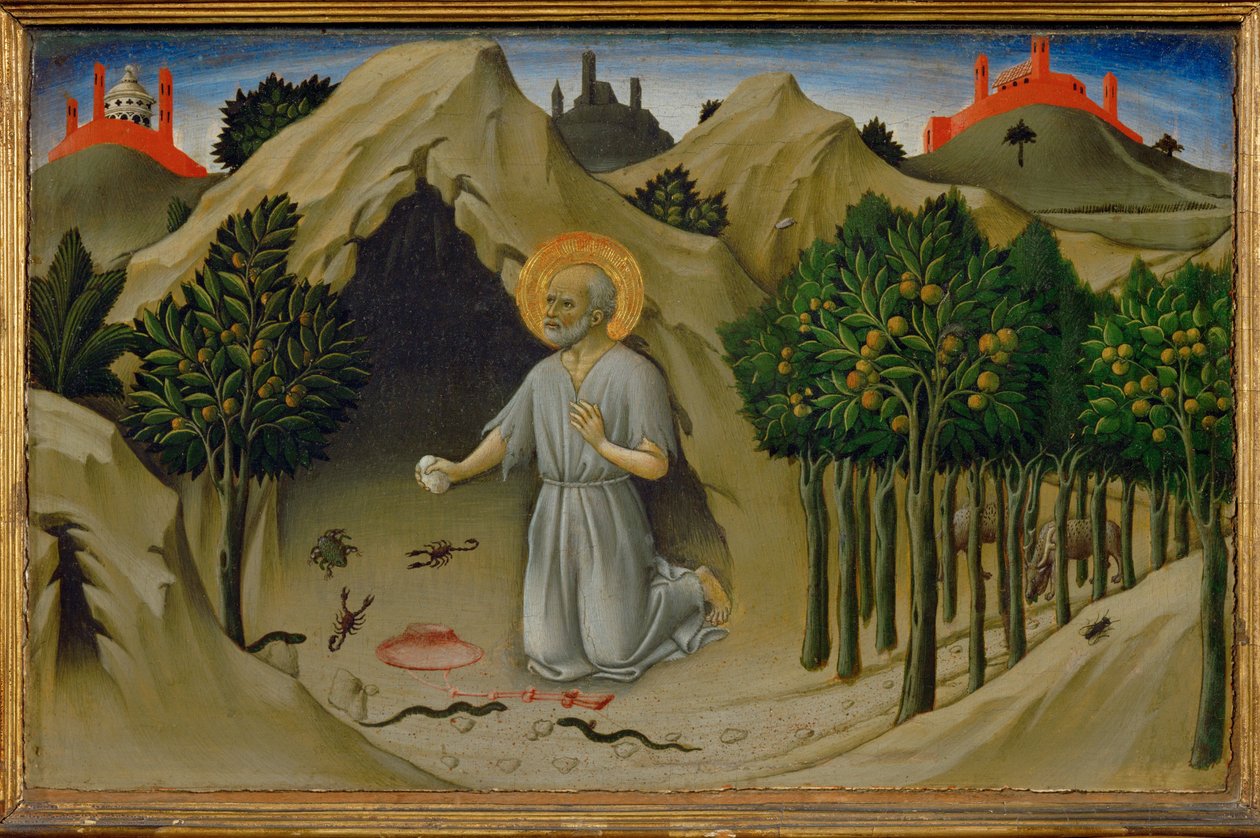 Svatý Jeroným kajícník ... od Sano di also Ansano di Pietro di Mencio Pietro