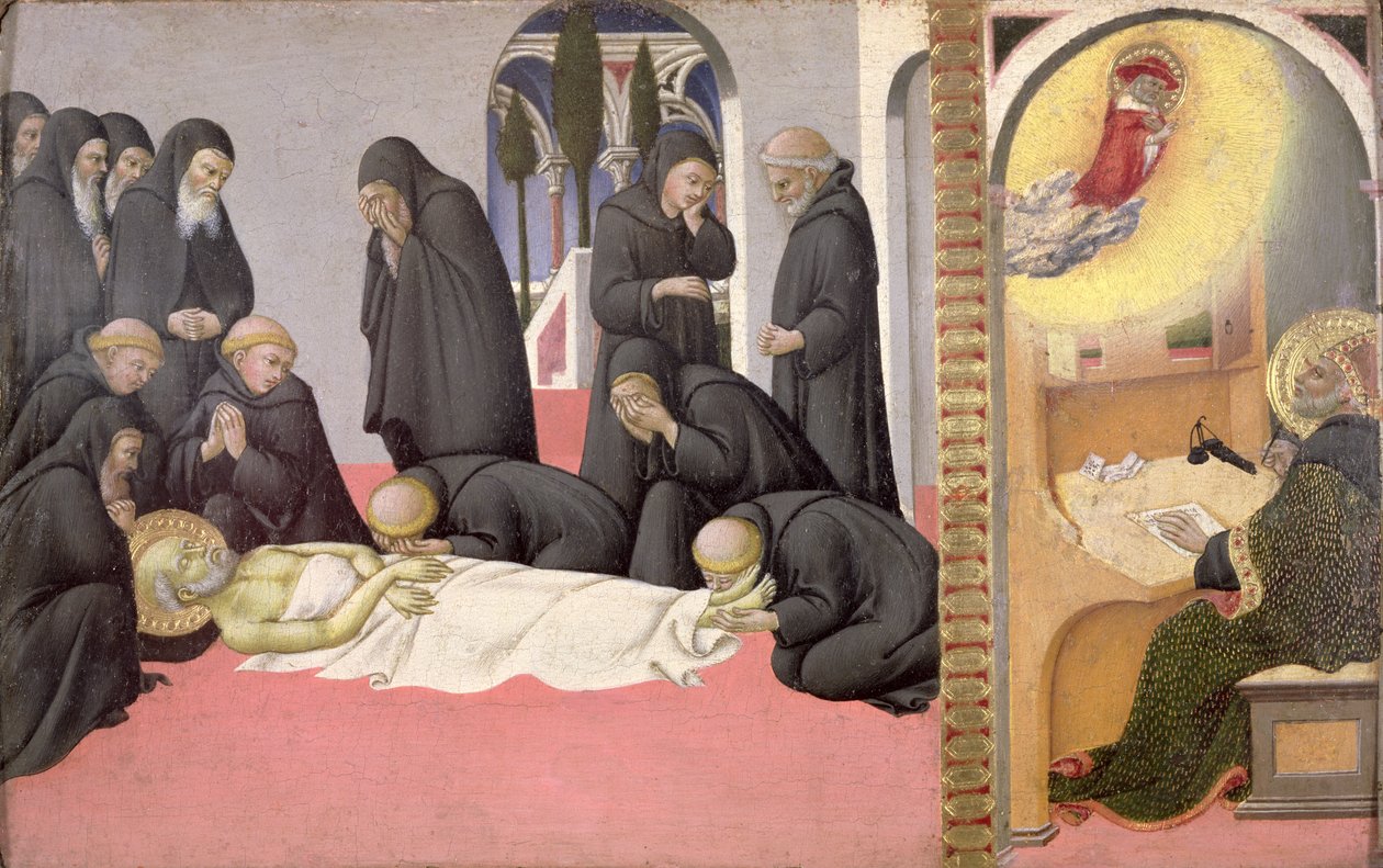 Svatý Jeroným zjevující se svatému Cyrilovi Jeruzalémskému od Sano di also Ansano di Pietro di Mencio Pietro