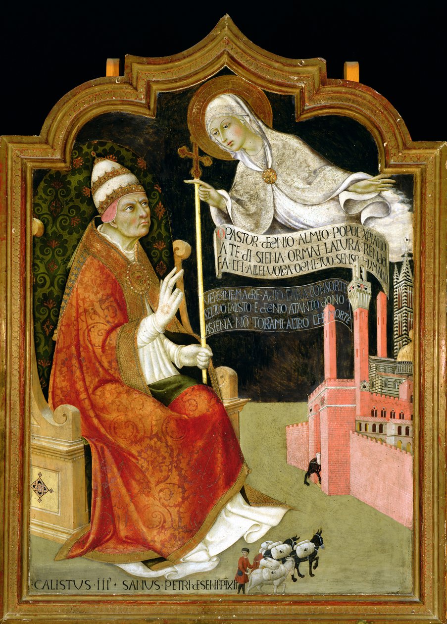 Zjevení Panny Marie papeži Kalixtovi III. (1378-1458) 1455-58 (olej na desce) od Sano di also Ansano di Pietro di Mencio Pietro
