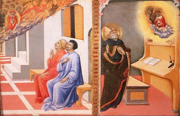 Vize (LtoR) sv. Jeronýma a sv. Jana Křtitele od Sano di also Ansano di Pietro di Mencio Pietro