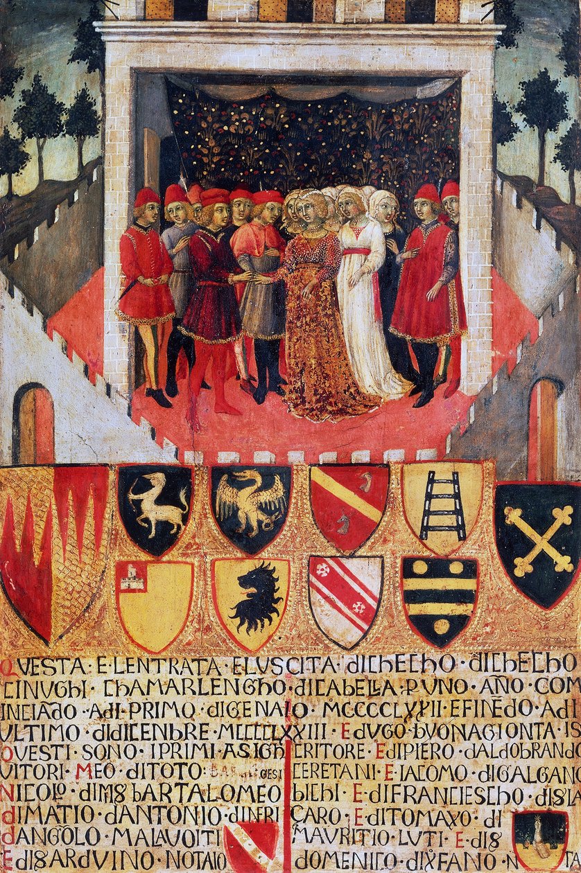 Dar prstenu, svatební scéna mezi sienskými šlechtickými rodinami od Sano di also Ansano di Pietro di Mencio Pietro