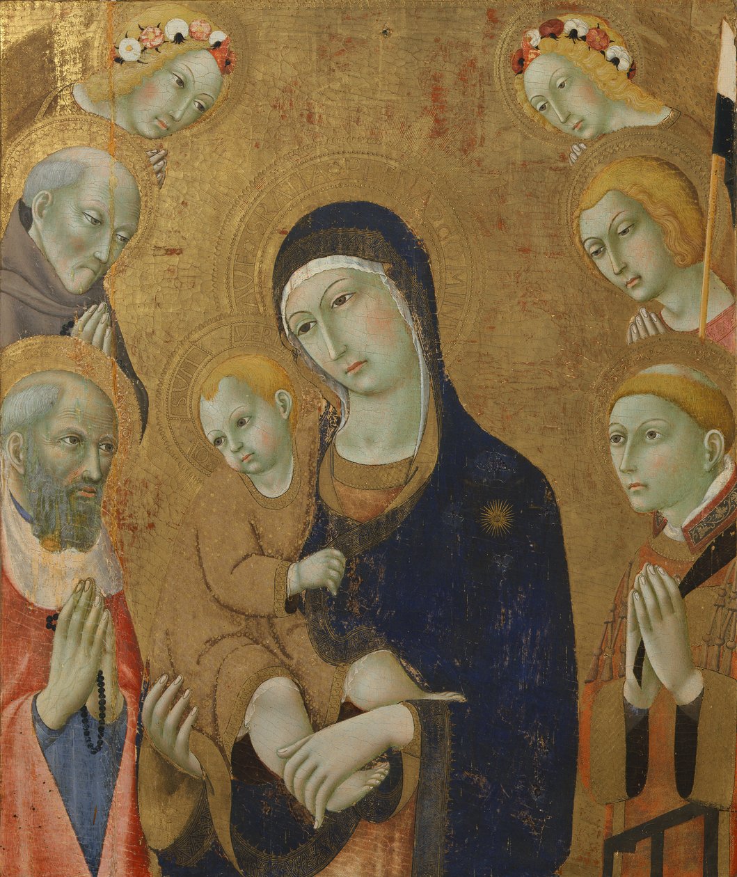 Panna a dítě, andělé a svatí (malba na dřevo) od Sano di also Ansano di Pietro di Mencio Pietro