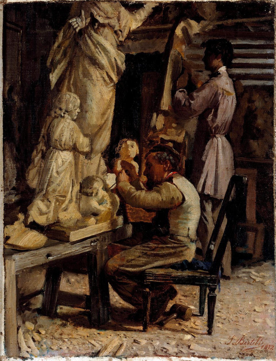 Dílna sochaře. Obraz Sante Bertelli (1840-1892) od Sante Bertelli
