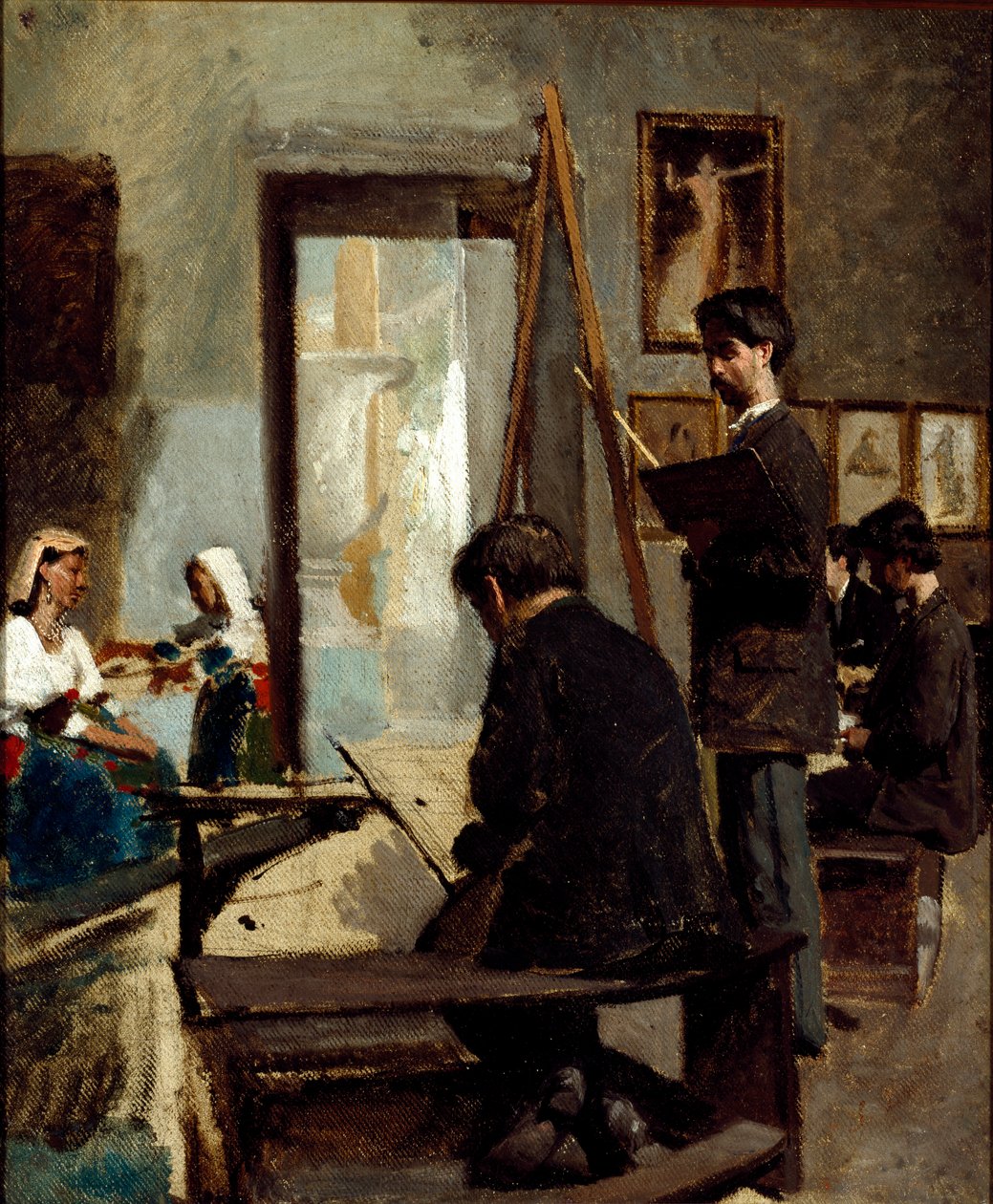 Studie šedých barev (malířský ateliér) (olej na plátně od Sante Bertelli