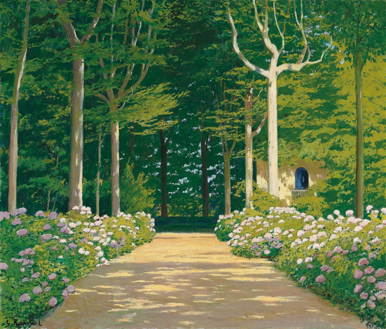 Hortenzie na zahradní cestě, 1929 od Santiago Rusinol i Prats