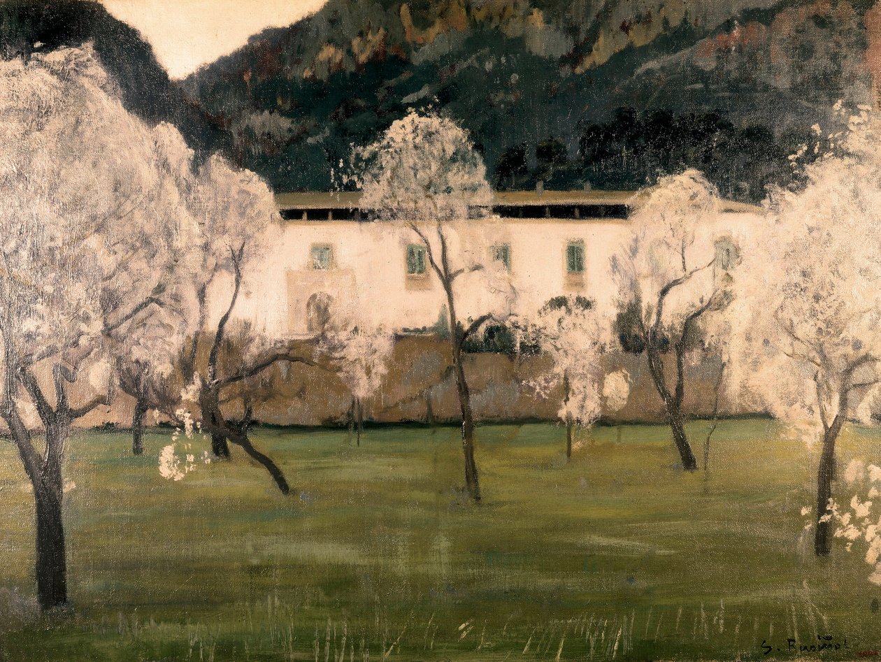 Krajina s květinami ve stromech. Obraz Santiago Rusinol y (i) Prats (1861-1931). Olej na plátně Barcelona. Národní muzeum umění Katalánska. od Santiago Rusinol i Prats