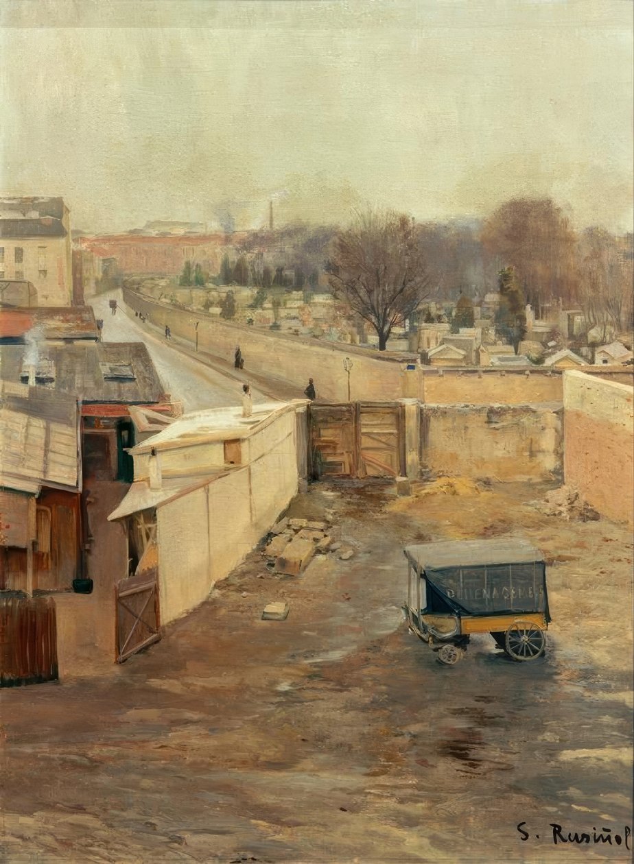 Pohled na hřbitov Montmartre od Santiago Rusiñol