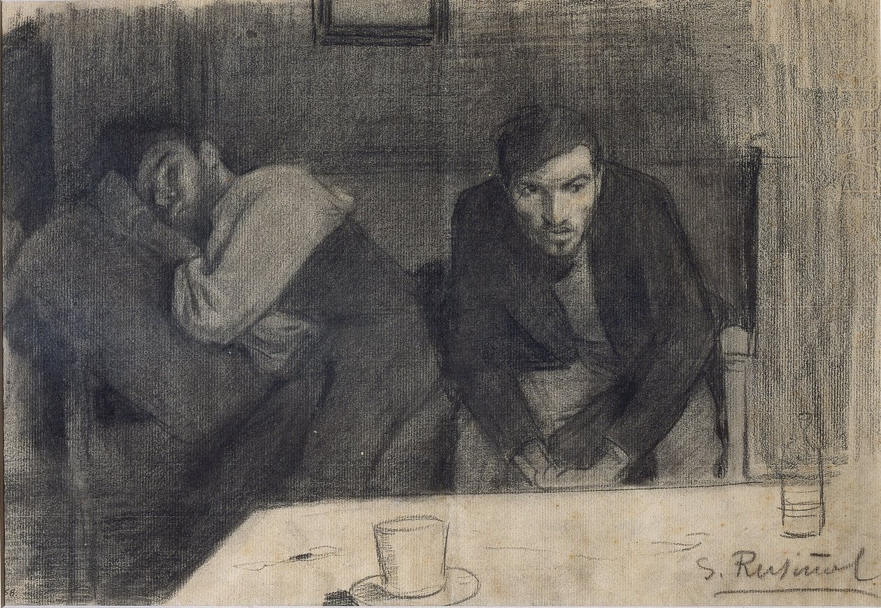 Portrét sochaře Carles Maniho a malíře Pere Ferrana od Santiago Rusiñol