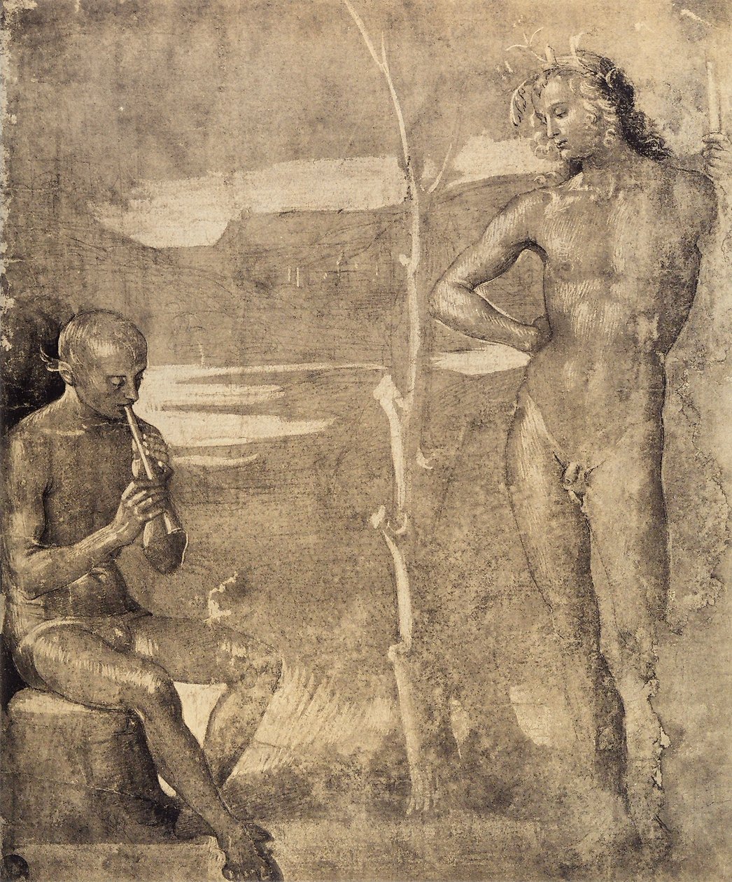 Přípravná kresba pro Apollo a Marsia, 1490-92 (pero a inkoust s mytím na papíře) od Raffaello Sanzio Raphael