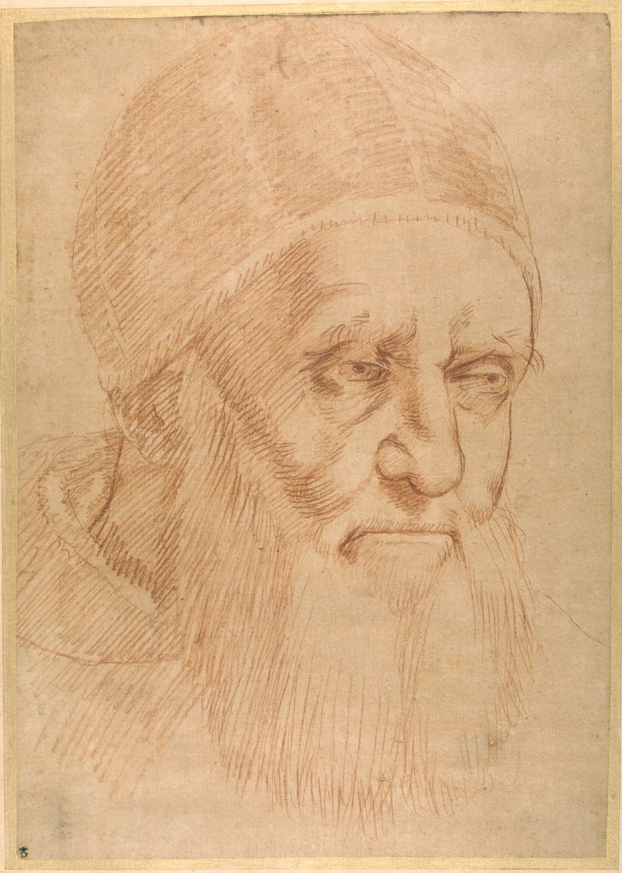 Papež Julius II, podle karikatury od Raphaela (červená křída na tenkém naolejovaném papíru) od Sanzio of Urbino (follower of) Raphael