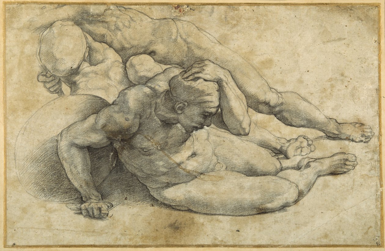 Studie tří vojáků pro „Vzkříšení“ (černá křída na papíře) od Sanzio of Urbino (workshop) Raphael