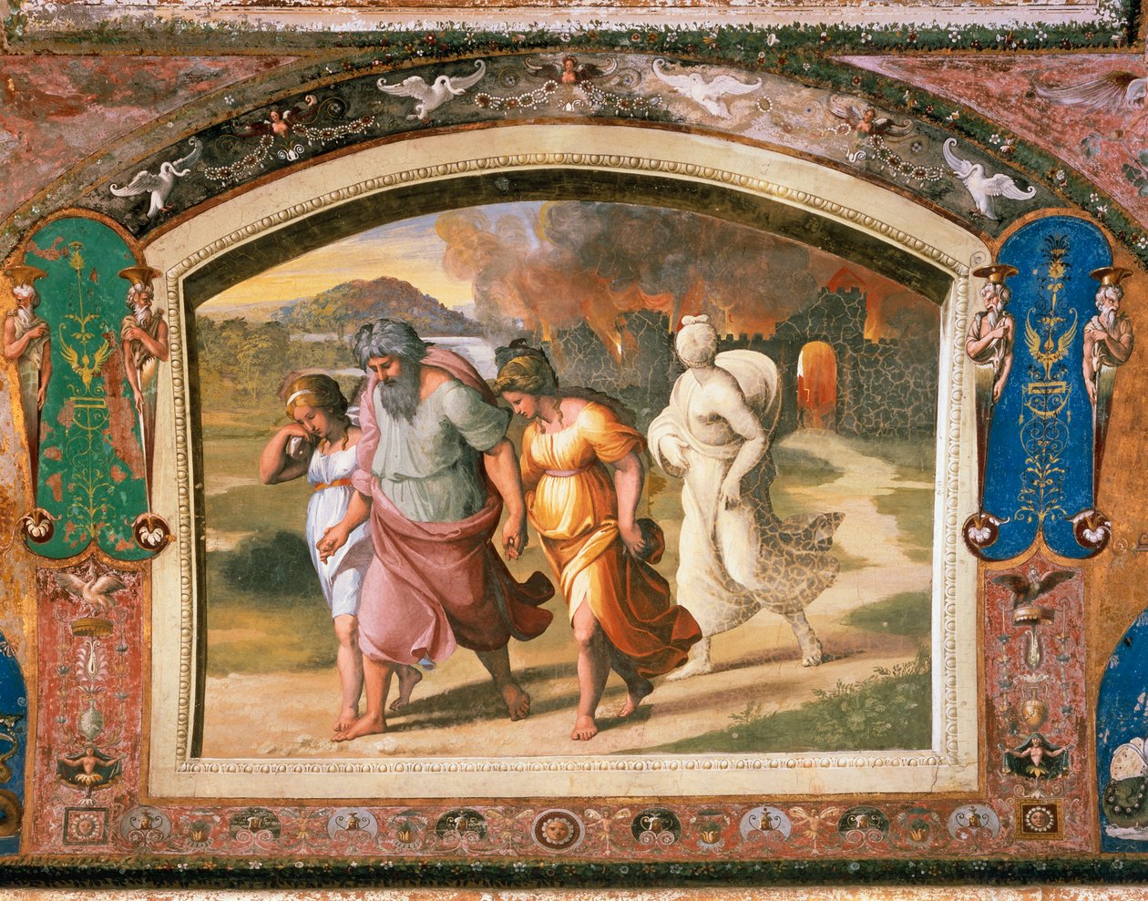 Lotův útěk ze Sodomy od Sanzio of Urbino (workshop) Raphael