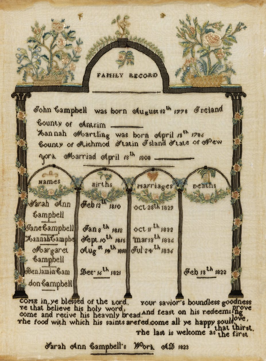 Vzorník rodinných registrů od Sarah Ann Campbell
