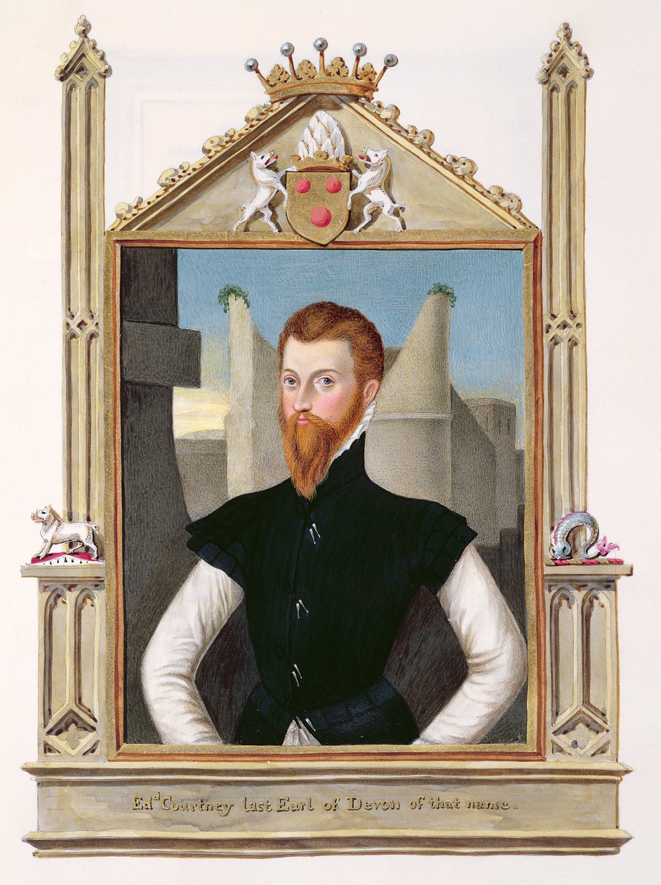 Portrét Edwarda Courtenaye (asi 1526-56) Poslední hrabě z Devonshire z „Memoirs of the Court of Queen Elizabeth“, vydané v roce 1825 (wc a kvaš na papíře) od Sarah Countess of Essex