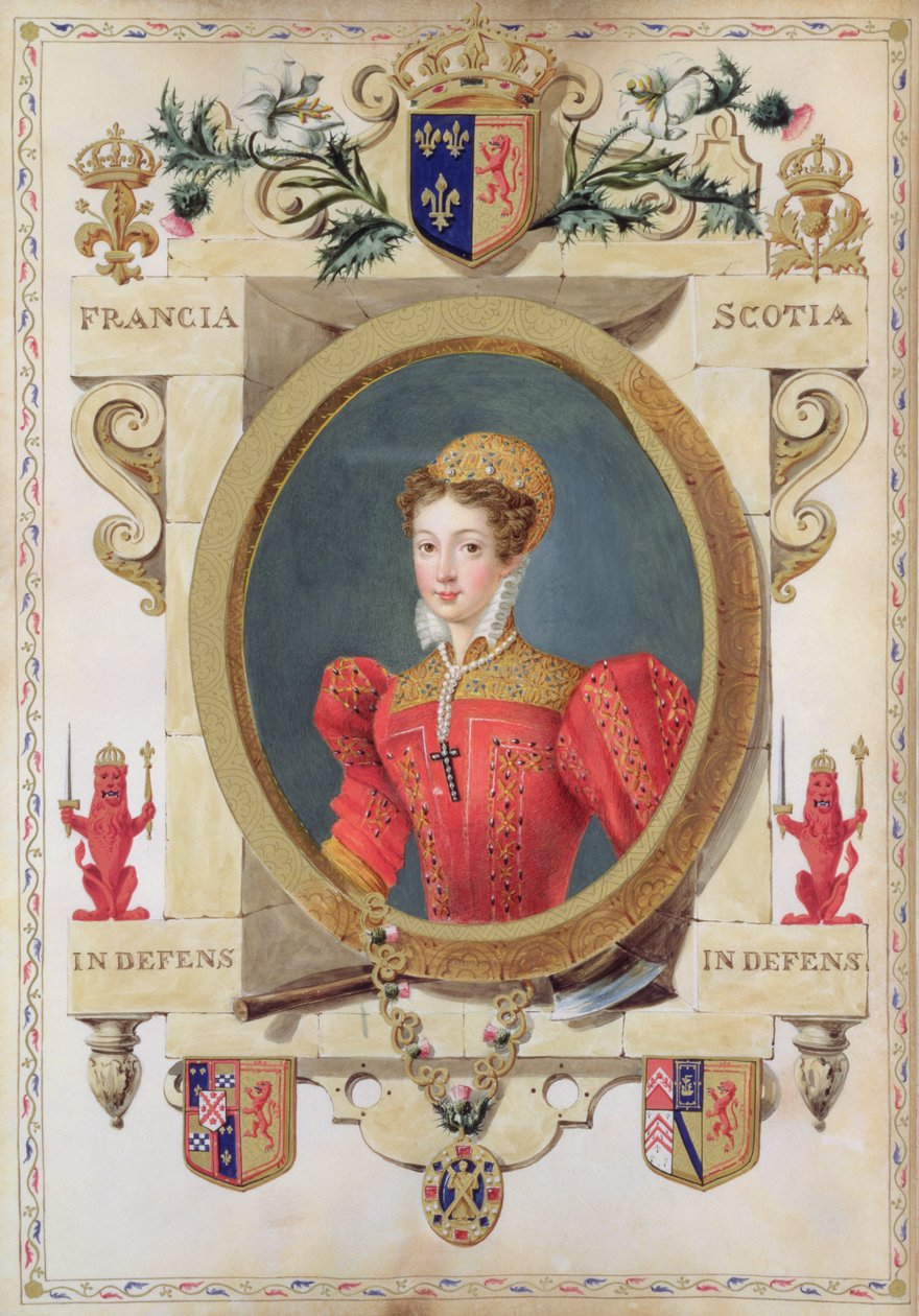 Portrét Mary Queen of Scots (1542-87) z „Memoirs of the Court of Queen Elizabeth“, publikované v roce 1825 (wc a kvaš na papíře) od Sarah Countess of Essex