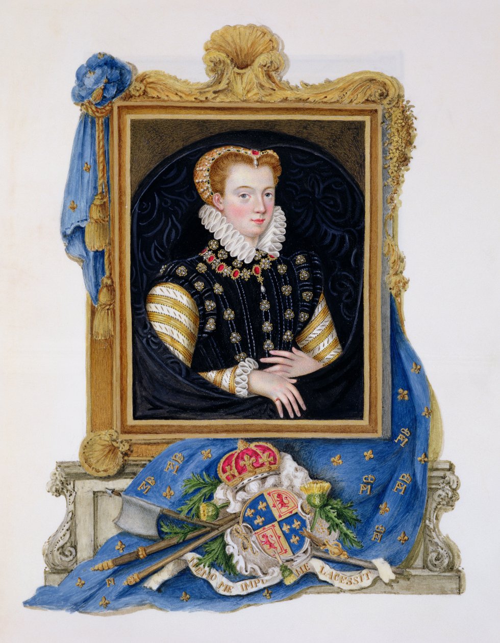Portrét Mary Queen of Scots (1542-87) z „Memoirs of the Court of Queen Elizabeth“, publikované v roce 1825 (wc a kvaš na papíře) od Sarah Countess of Essex
