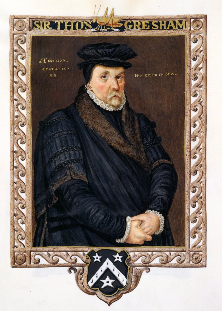 Portrét sira Thomase Greshama (asi 1519-79) z „Paměti dvora královny Alžběty“ podle portrétu Antonia Mora, publikovaného v roce 1825 (wc a kvaš na papíře) od Sarah Countess of Essex