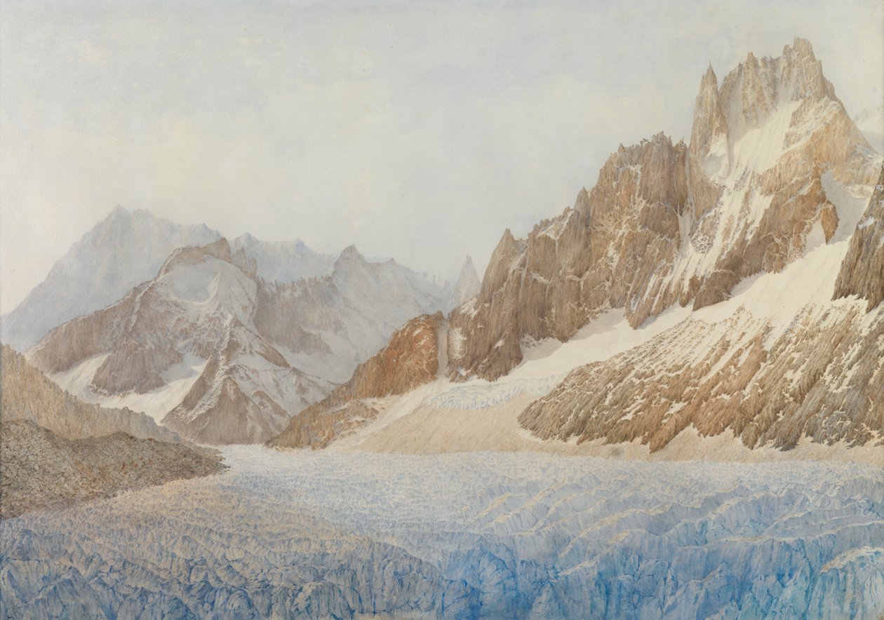Mer de Glace, Chamonix, 1881 (tužka a wc zvýrazněné bílou barvou) od Sarah Inger Louise Severn