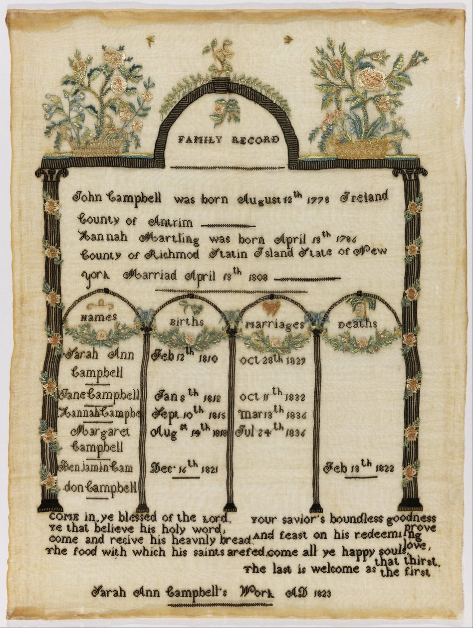 Vzorník rodinných registrů od Sarah Ann Campbell