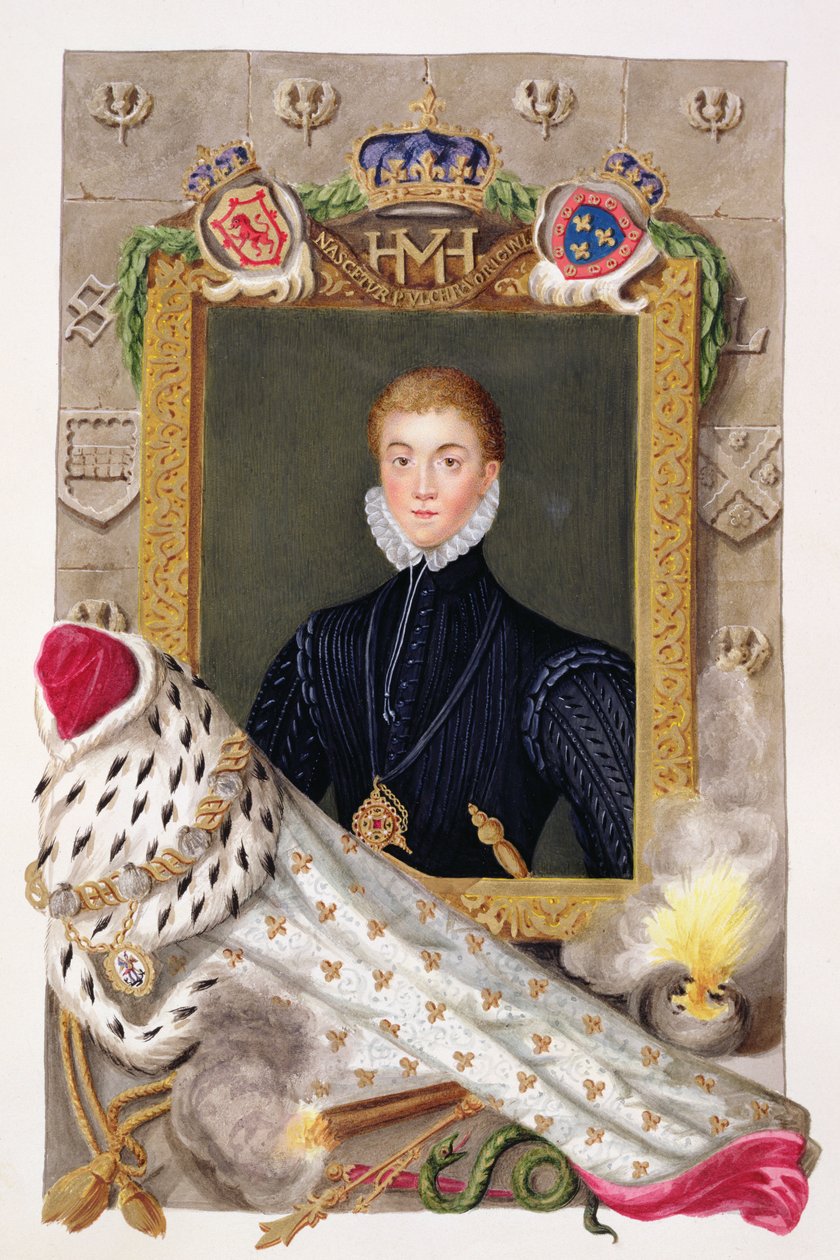 Portrét Karla I. Anglického (1600-49) jako prince z Walesu z knihy "Memoirs of the Court of Queen Elizabeth", vydané v roce 1825 (akvarel a kvaš na papíře) od Sarah Countess of Essex