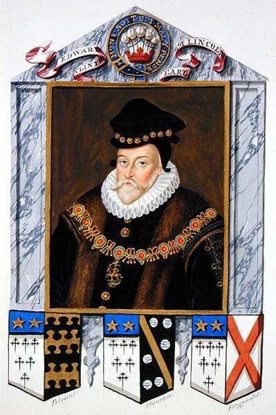 Portrét Edwarda Fiennese de Clinton (1512-85) 1. hraběte z Lincolnu z „Paměti dvora královny Alžběty“, vydané v roce 1825 (akvarel a kvaš na papíře) od Sarah Countess of Essex