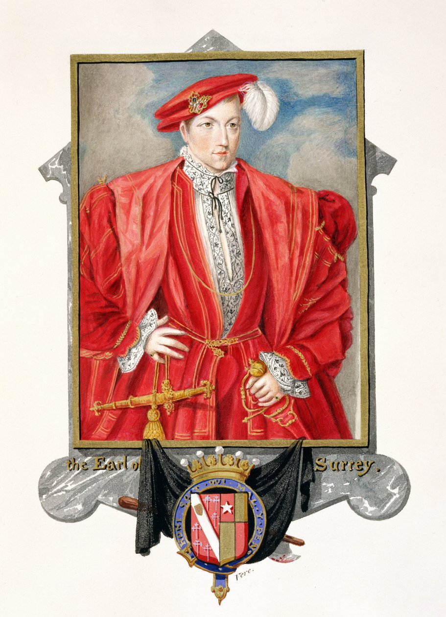 Portrét Henryho Howarda (asi 1517-47) hraběte ze Surrey z knihy "Memoirs of the Court of Queen Elizabeth", vydané v roce 1825 (kvaš a čb na papíře) od Sarah Countess of Essex