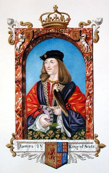 Portrét Jakuba IV. skotského (1473-1513) z knihy "Memoirs of the Court of Queen Elizabeth", vydané v roce 1825 (akvarel a kvaš na papíře) od Sarah Countess of Essex