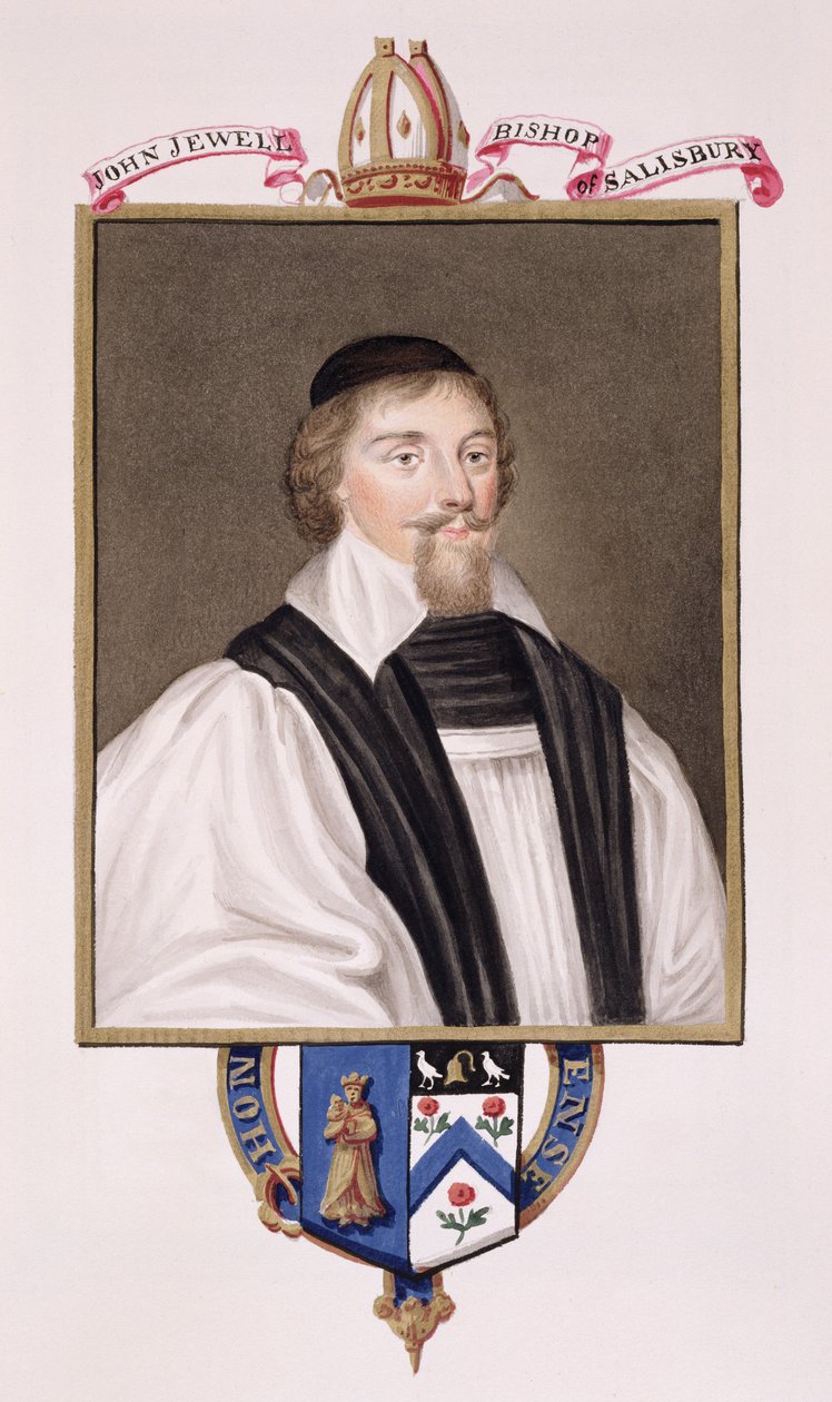 Portrét Johna Jewela (1522-71) biskupa ze Salisbury z „Paměti dvora královny Alžběty“, vydané v roce 1825 (wc a kvaš na papíře) od Sarah Countess of Essex