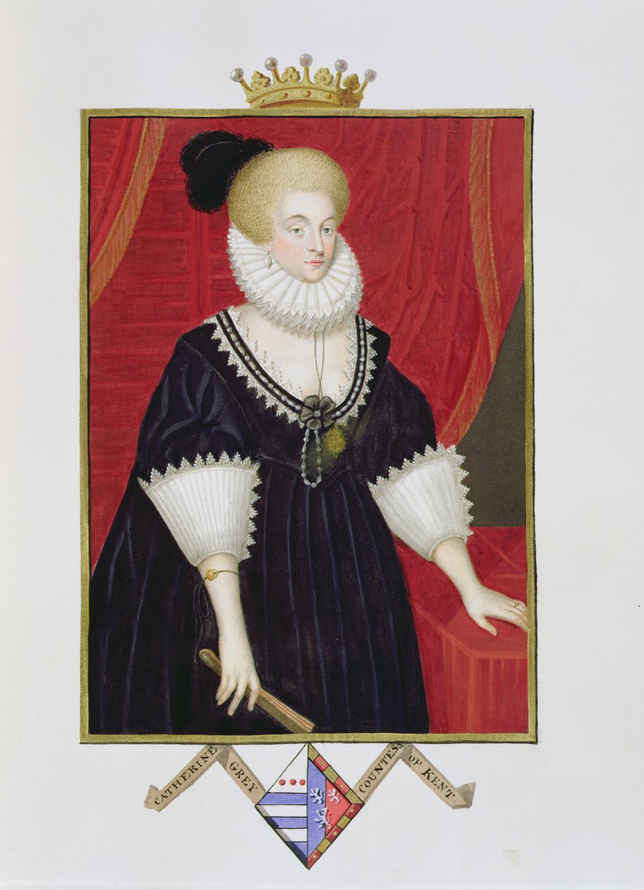 Portrét lady Catherine Grayové (asi 1538-1668) hraběnky z Kentu z „Paměti dvora královny Alžběty“, vydané v roce 1825 (wc a kvaš na papíře) od Sarah Countess of Essex