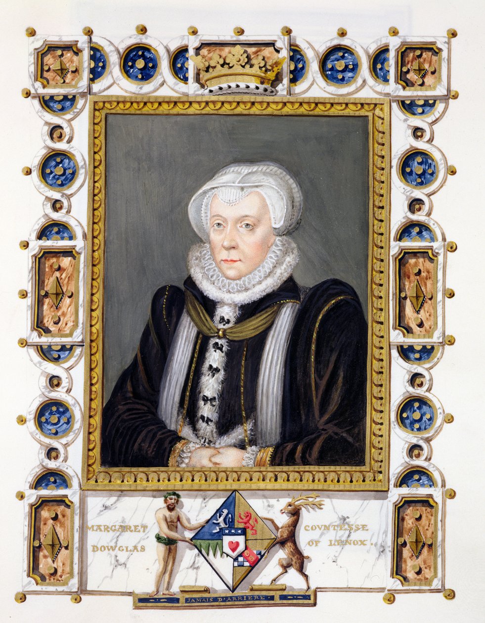 Portrét Margaret Douglasové (1515-78) hraběnky z Lennox z „Paměti dvora královny Alžběty“, vydané v roce 1825 (wc a kvaš na papíře) od Sarah Countess of Essex