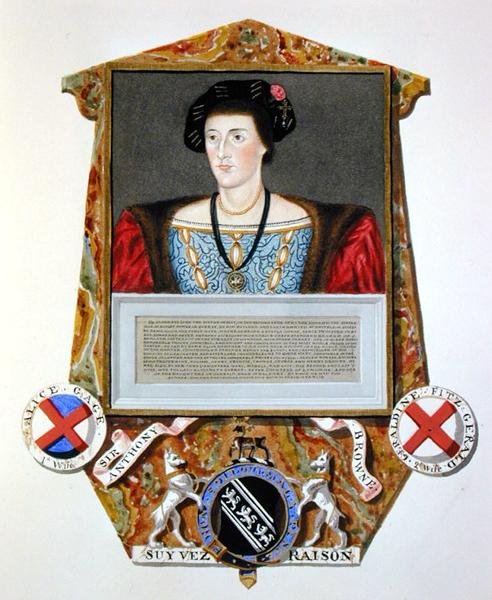 Portrét sira Anthonyho Browna (1500-48) z knihy "Memoirs of the Court of Queen Elizabeth", vydané v roce 1825 (akvarel a kvaš na papíře) od Sarah Countess of Essex