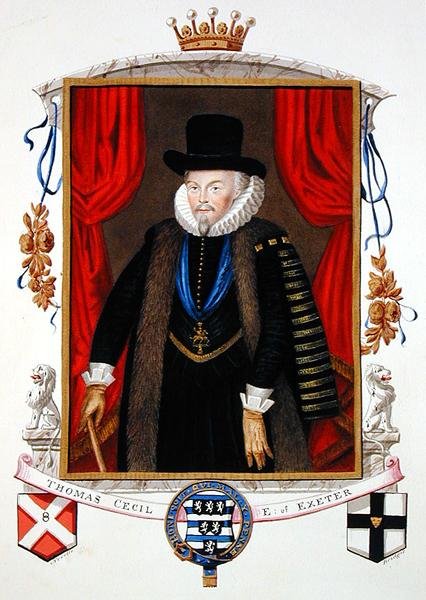 Portrét sira Thomase Cecila (1542-1623) 1. hrabě z Exeteru, 2. lord Burghley z „Paměti dvora královny Alžběty“, vydané v roce 1825 (akvarel a kvaš na papíře) od Sarah Countess of Essex
