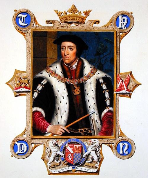 Portrét Thomase Howarda (1473-1554) 3. vévoda z Norfolku z „Memoárů dvora královny Alžběty“, vydané v roce 1825 (akvarel a kvaš na papíře) od Sarah Countess of Essex