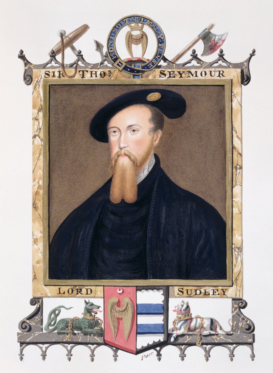 Portrét Thomase Seymoura (1508-49) 1. barona ze Sudeley z „Paměti dvora královny Alžběty“, vydané v roce 1825 (wc a kvaš na papíře) od Sarah Countess of Essex