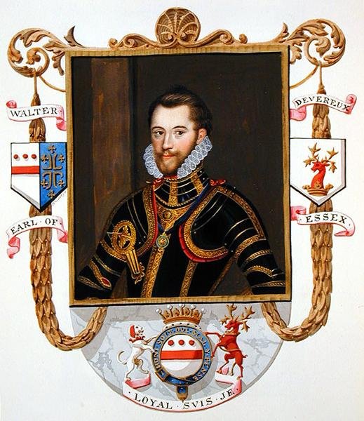 Portrét Waltera Devereuxe (1541-76) 1. hraběte z Essexu z „Paměti dvora královny Alžběty“, vydané v roce 1825 (akvarel a kvaš na papíře) od Sarah Countess of Essex