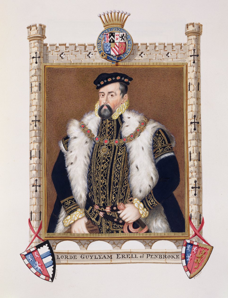 Portrét Williama Herberta (asi 1506-70) 1. hraběte z Pembroke z „Paměti dvora královny Alžběty“, vydané v roce 1825 (wc a kvaš na papíře) od Sarah Countess of Essex