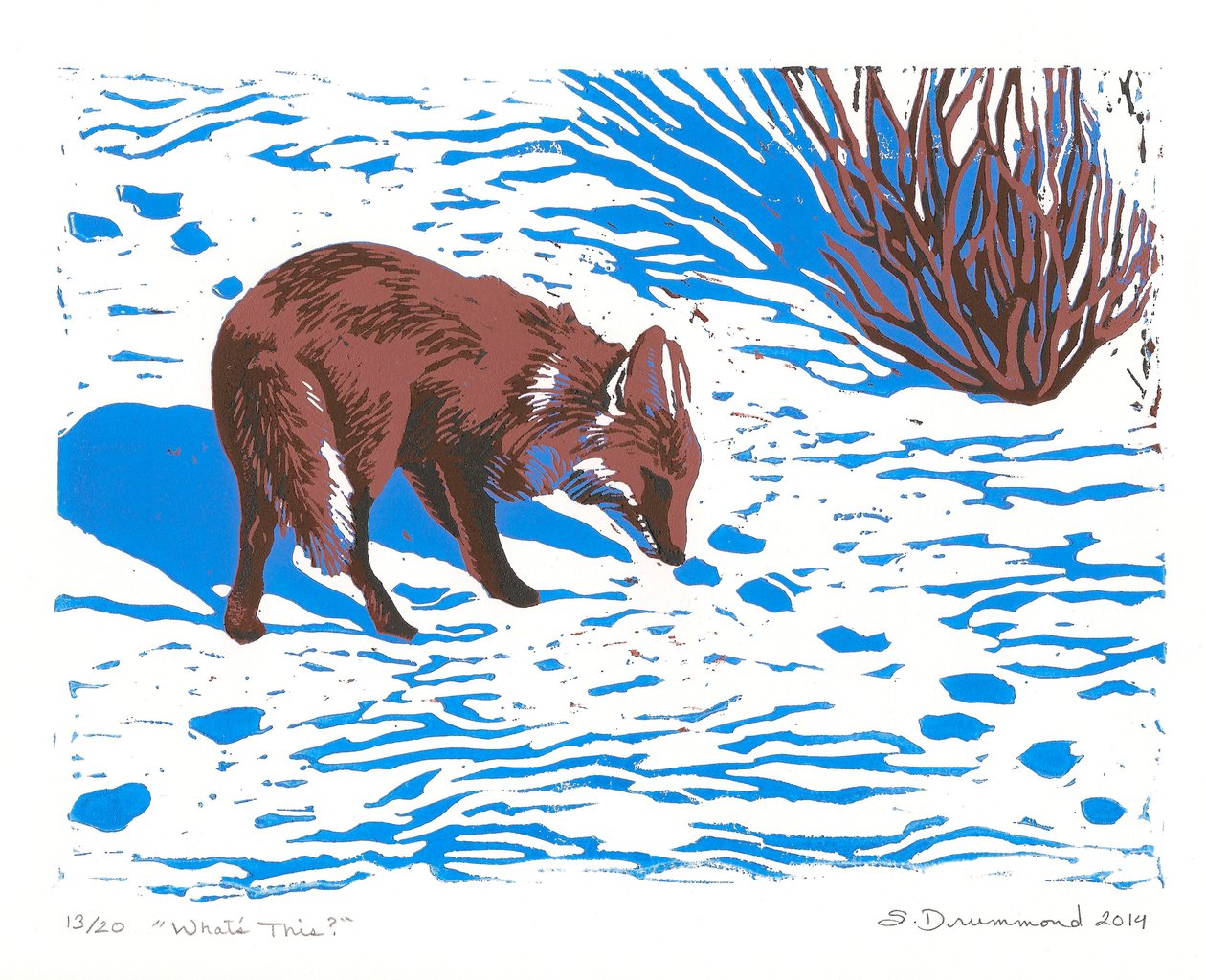 Co to je, 2014 (linoryt) od Sarah Drummond