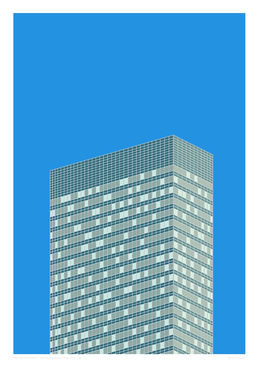 390 Park Avenue, NYC, 2014 (grafický tisk s girlandami) od Sarah Evans
