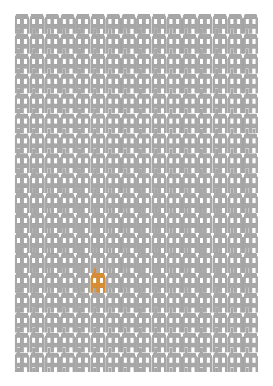 Grey Paper House Repeat Print, 2014 (grafický tisk s girlandami) od Sarah Evans
