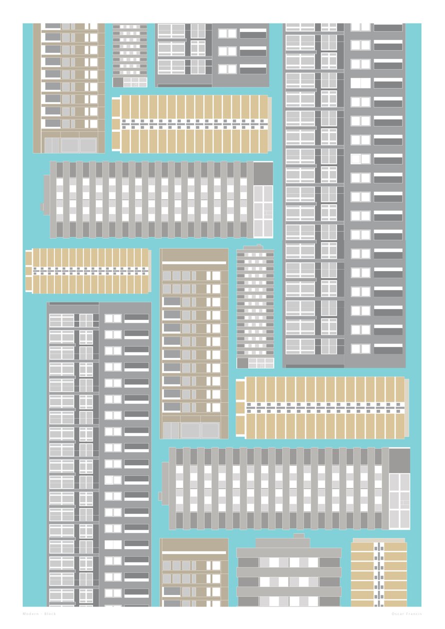 Moderní blok, 2014 (grafický tisk s girlandami) od Sarah Evans